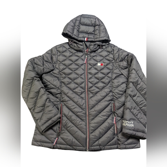 Tommy Hilfiger Quilted Black Hooded Jacket Size Large - Picture 2 of 12